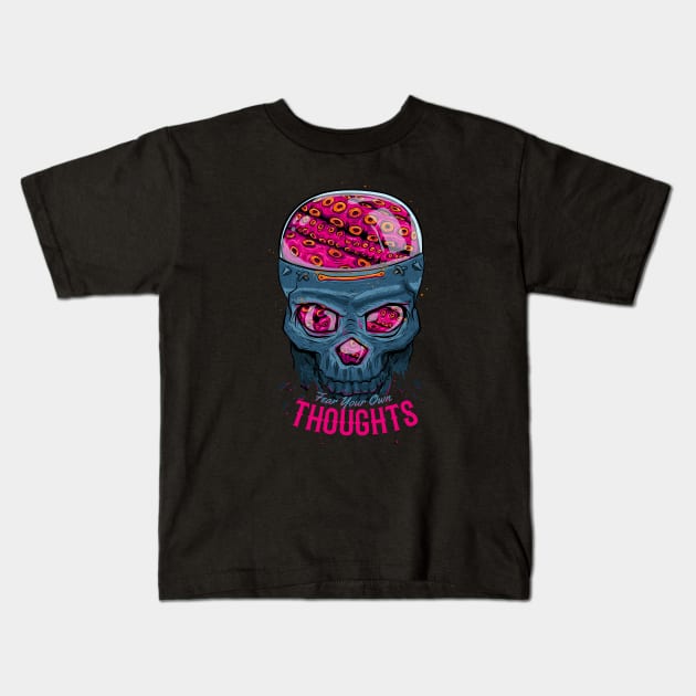 Fear your own thoughts octopus skull Kids T-Shirt by TOKEBI